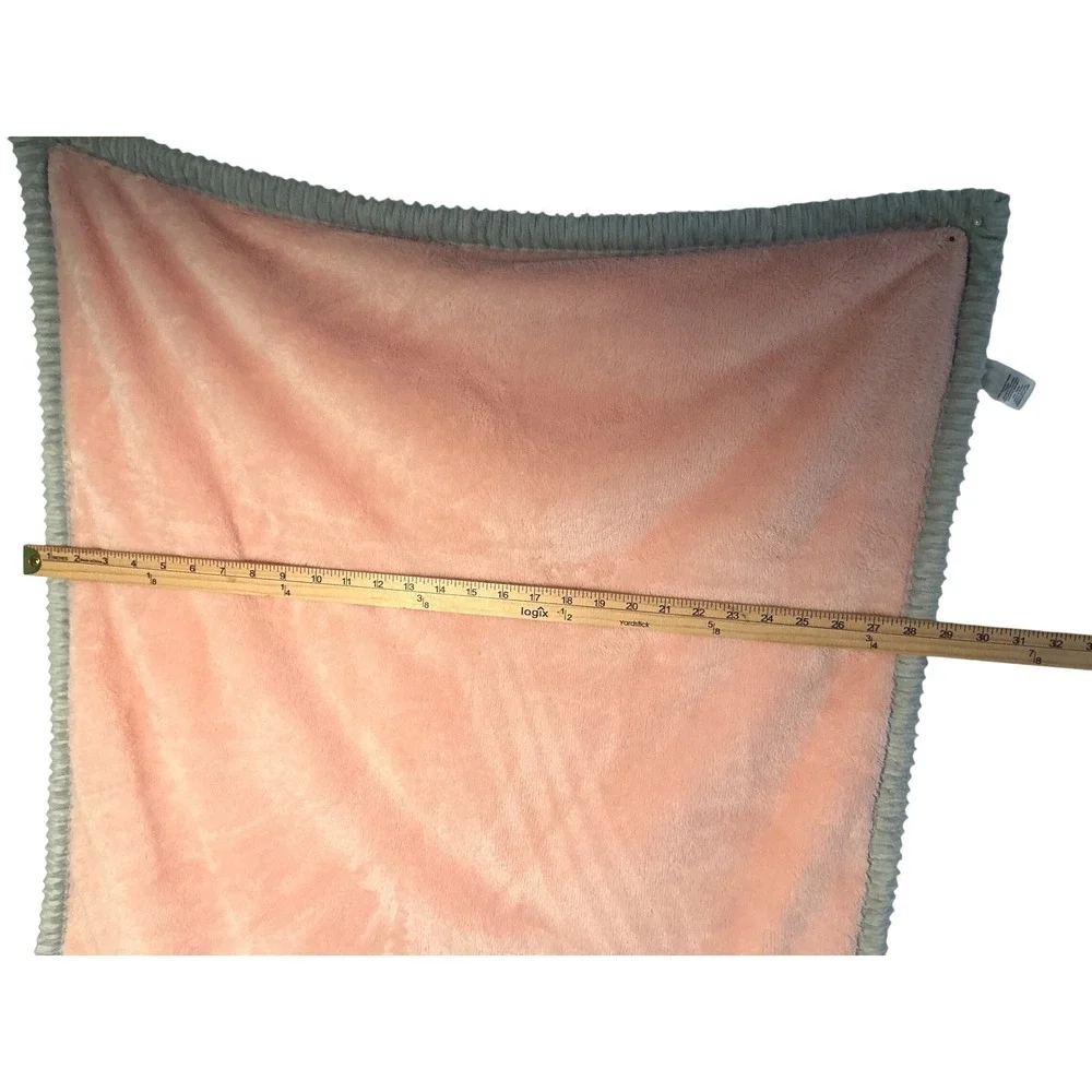 Chickpea Baby Blanket Pink Sherpa Fleece Reversible Grey Ribbed Trim 30x36‎
